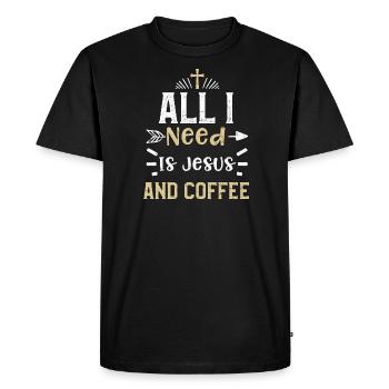 Tout ce dont j’ai besoin, c’est de Jésus et de café - T-shirt Premium bio Homme - noir - Devant - Nico (187cm)