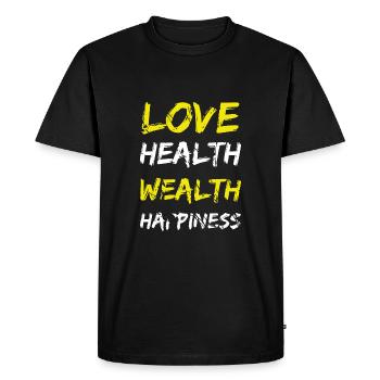 love health wealth happiness - Men's Premium Organic T-Shirt - black - Front - Nico (187cm)
