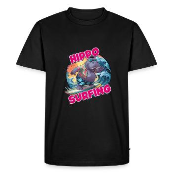 Hippo surfing funny cool stylish hippo - Men's Premium Organic T-Shirt - black - Front - Nico (187cm)