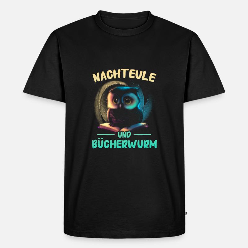 Nachteule Eule Eulen Vogel - Männer Premium Bio T-Shirt - Schwarz