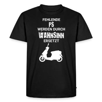 Fehlende PS werden durch Wahnsinn ersetzt - Männer Premium Bio T-Shirt - Schwarz - Vorne - Nico (187cm)