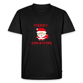 Santa 'Joyeux Noël' 8 bits - T-shirt Premium bio Homme - noir - Devant - Nico (187cm)