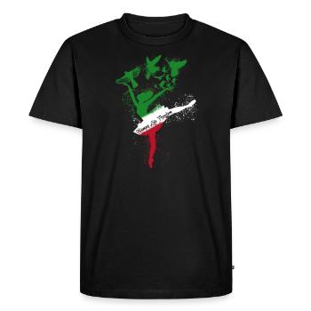 Femme Vie Liberté, Oiseaux,Iran,Ballerine - T-shirt Premium bio Homme - noir - Devant - Nico (187cm)