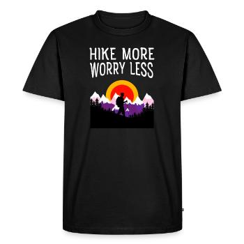 Randonnée Plus s’inquiéter moins - Mountain Retro Vintage - T-shirt Premium bio Homme - noir - Devant - Nico (187cm)