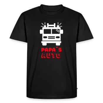 Mein Papa ist Feuerwehrmann fährt ein großes Auto - Männer Premium Bio T-Shirt - Schwarz - Vorne - Nico (187cm)