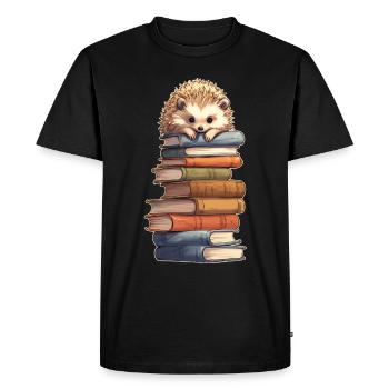 Hérisson sur une pile de livres - T-shirt Premium bio Homme - noir - Devant - Nico (187cm)