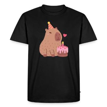 Cute Capybara And Birthday Cake - Men's Premium Organic T-Shirt - black - Front - Nico (187cm)