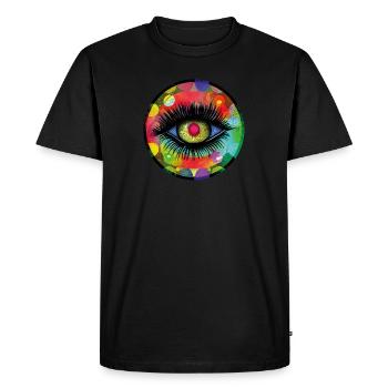 Eye with colorful neon lights - Digital AI Art - Men's Premium Organic T-Shirt - black - Front - Nico (187cm)