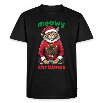Meowy Christmas - Chat de Noël - T-shirt Premium bio Homme - noir - Devant - Nico (187cm)