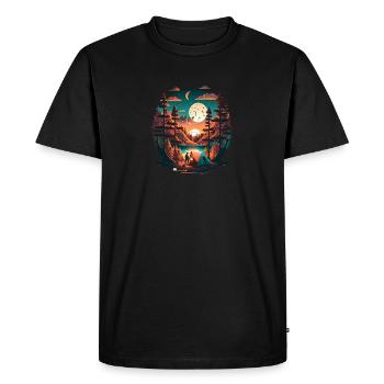 Camping by the lake in front of Bergen at night - Men's Premium Organic T-Shirt - black - Front - Nico (187cm)