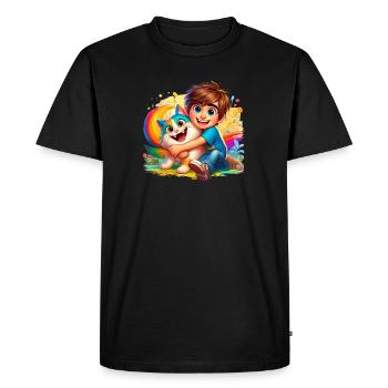 Garçon avec chat mignon - T-shirt Premium bio Homme - noir - Devant - Nico (187cm)