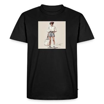 Weekend Casual Oversize Tee & Denim Shorts Fille - T-shirt Premium bio Homme - noir - Devant - Nico (187cm)