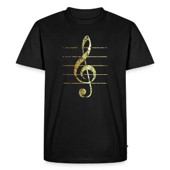 G-Clef - Treble Clef (Ancient Gold) - Men's Premium Organic T-Shirt - black - Front - Nico (187cm)