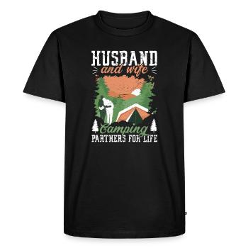 Partenaires de camping pour la vie Voyage en plein air Nature - T-shirt Premium bio Homme - noir - Devant - Nico (187cm)
