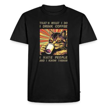 Coffee-drinking, sarcastic cat lover - Men's Premium Organic T-Shirt - black - Front - Nico (187cm)