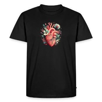 Heart Bloom Botanical - Men's Premium Organic T-Shirt - black - Front - Nico (187cm)