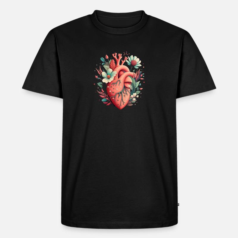 Heart Bloom Botanisch - Männer Premium Bio T-Shirt - Schwarz