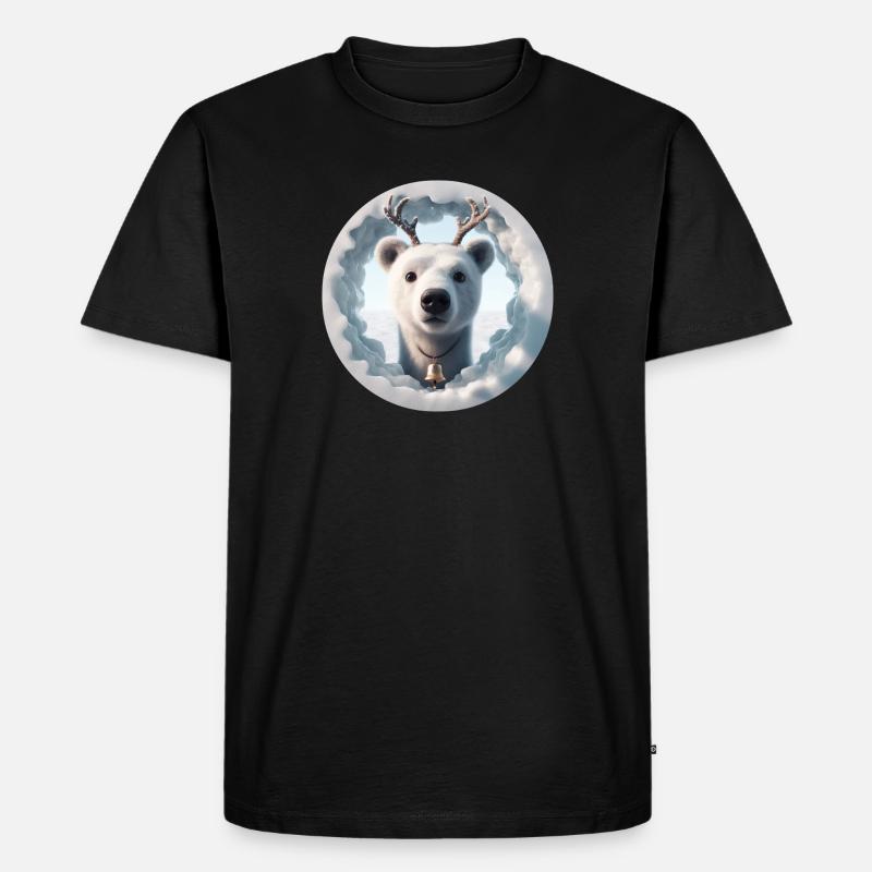 Rentier Kopf schaut durch Eis - Männer Premium Bio T-Shirt - Schwarz