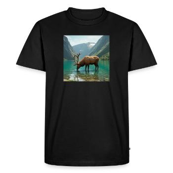 Alpine deer at the quiet lake - Men's Premium Organic T-Shirt - black - Front - Nico (187cm)