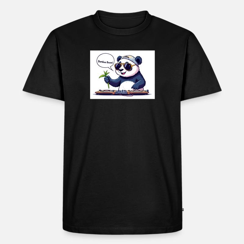 DJ Panda mit Brille und Bambusstab - Männer Premium Bio T-Shirt - Schwarz
