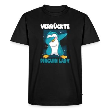Crazy Penguin Lady Drôle Dictons Ironie Fun - T-shirt Premium bio Homme - noir - Devant - Nico (187cm)