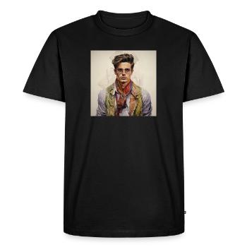 Vintage Glam Man with Silk Scarf - Men's Premium Organic T-Shirt - black - Front - Nico (187cm)