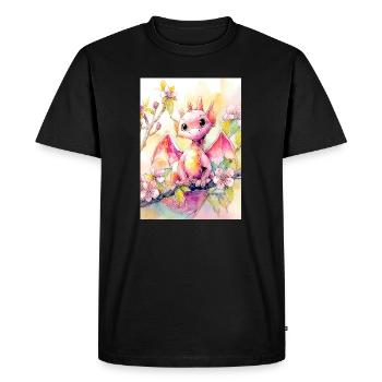 Floral Watercolor Dragon - Men's Premium Organic T-Shirt - black - Front - Nico (187cm)