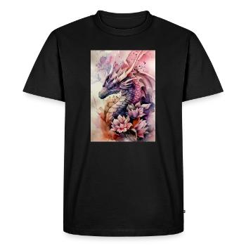Watercolor Dragon Flowers Fantasy - Men's Premium Organic T-Shirt - black - Front - Nico (187cm)