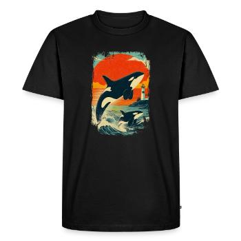 Orca Whale Family Lighthouse Vintage Sunset - Men's Premium Organic T-Shirt - black - Front - Nico (187cm)