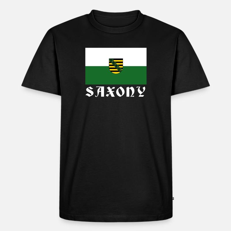 Flagge Sachsens mit Wappen - Männer Premium Bio T-Shirt - Schwarz