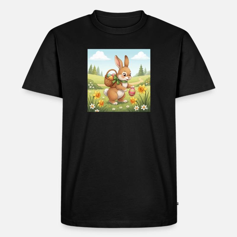 Osterhase mit Korb und Eiern - Männer Premium Bio T-Shirt - Schwarz
