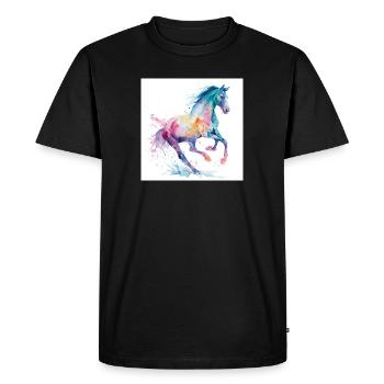 Cheval aquarelle arc-en-ciel - T-shirt Premium bio Homme - noir - Devant - Nico (187cm)