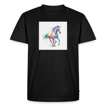 Explosion aquarelle du cheval arc-en-ciel - T-shirt Premium bio Homme - noir - Devant - Nico (187cm)