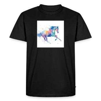 Cheval de galop aquarelle arc-en-ciel - T-shirt Premium bio Homme - noir - Devant - Nico (187cm)