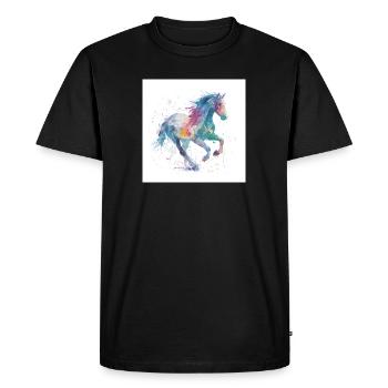Cheval aquarelle au galop arc-en-ciel - T-shirt Premium bio Homme - noir - Devant - Nico (187cm)