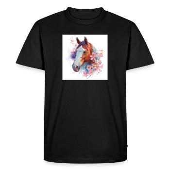 Floraison de cheval aquarelle - T-shirt Premium bio Homme - noir - Devant - Nico (187cm)