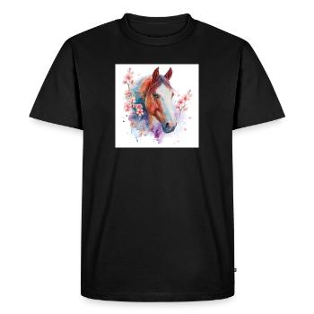 Watercolor Horse and Blossoms - Men's Premium Organic T-Shirt - black - Front - Nico (187cm)