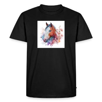 Portrait aquarelle de la fleur du cheval - T-shirt Premium bio Homme - noir - Devant - Nico (187cm)