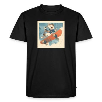 Un chat rétro skateboarder en vol - T-shirt Premium bio Homme - noir - Devant - Nico (187cm)