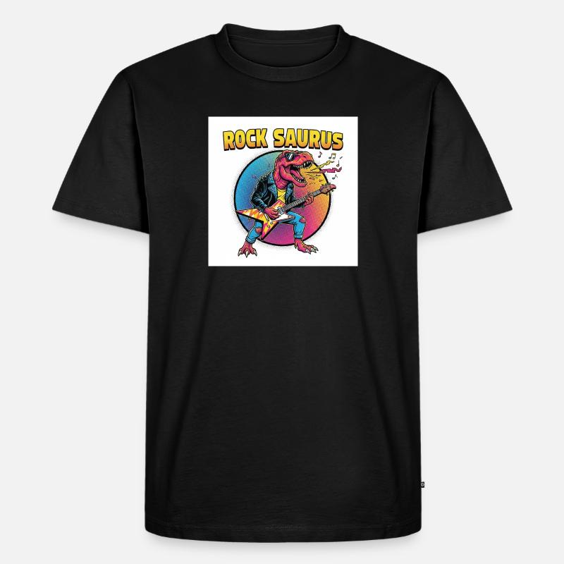 Rock Saurus Gitarrenheld - Männer Premium Bio T-Shirt - Schwarz