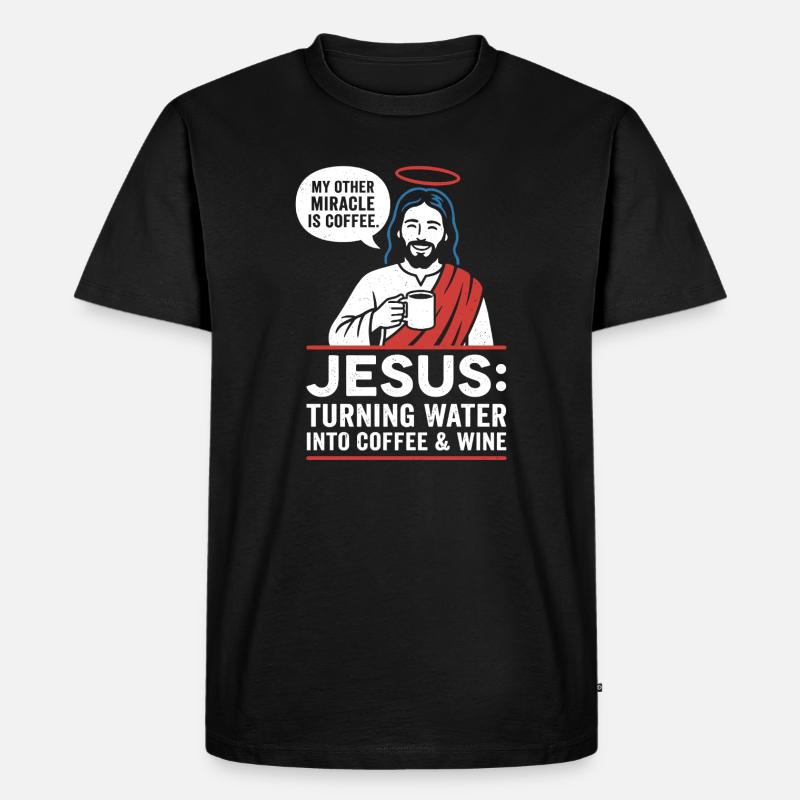 Jesus Kaffee-Wunder Grafik - Männer Premium Bio T-Shirt - Schwarz