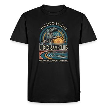 Lido Legend 6AM Club - Art Deco Outdoor Swimming - Men's Premium Organic T-Shirt - black - Front - Nico (187cm)