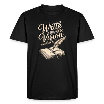 Plume du verset biblique Write the Vision - T-shirt Premium bio Homme - noir - Devant - Nico (187cm)