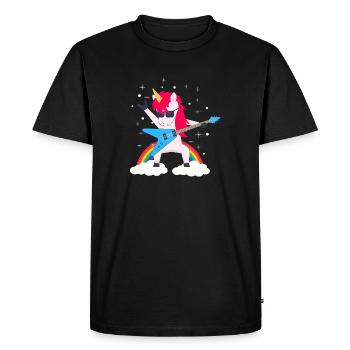Tamponner la licorne avec une guitare rock - T-shirt Premium bio Homme - noir - Devant - Nico (187cm)