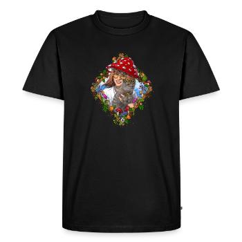 Chat champignon hippie - T-shirt Premium bio Homme - noir - Devant - Nico (187cm)
