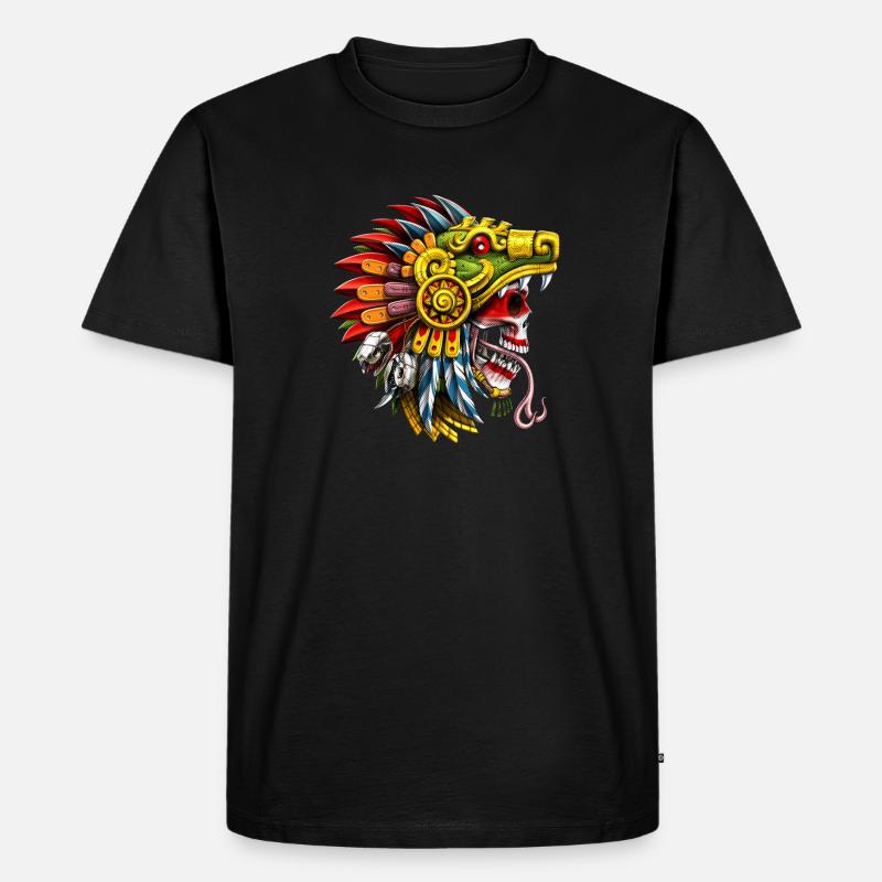 Serpent aztèque crâne guerrier - T-shirt Premium bio Homme - noir