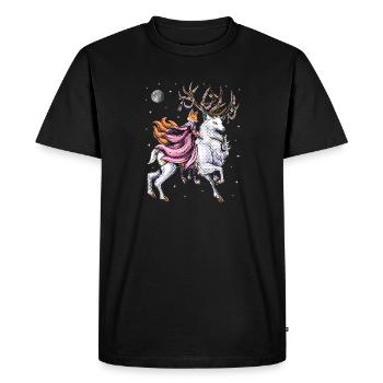 Japanese Kitsune Fox Riding Cherry Blossom Deer - Men's Premium Organic T-Shirt - black - Front - Nico (187cm)
