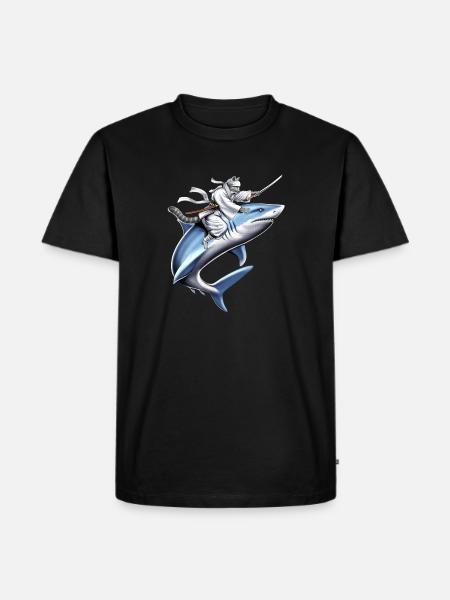 Cat Ninja Riding Shark - Men's Premium Organic T-Shirt - black
