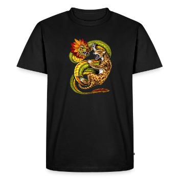 Jaguar aztèque contre Quetzalcoatl - T-shirt Premium bio Homme - noir - Devant - Nico (187cm)