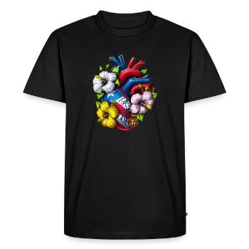 Porto Rico Boricua Coeur - T-shirt Premium bio Homme - noir - Devant - Nico (187cm)